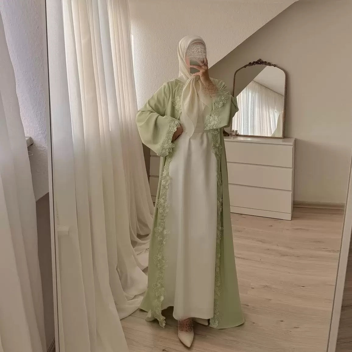 Aurelia Sage Lace Abaya Set