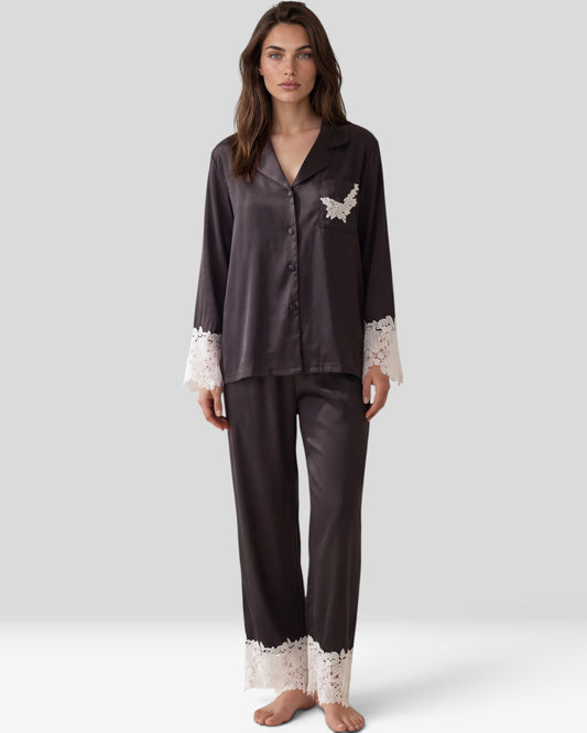 Silk Lace-Trim Pajama Set