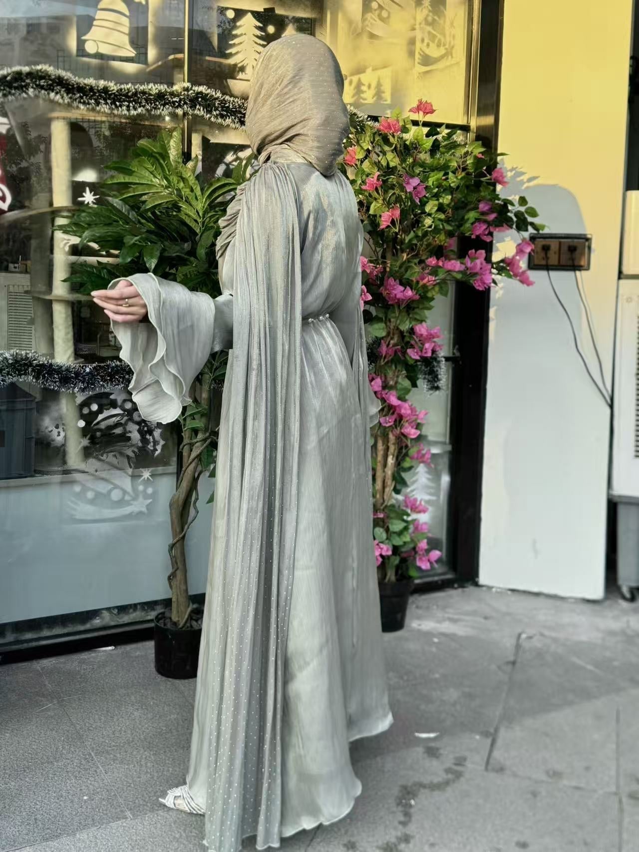 Elegant Pleated Cape Abaya with Hijab (EG126) - Elara Global