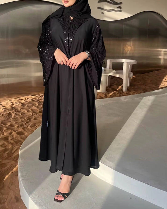 Handmade Beaded Luxury Abaya With Hijab (EG111) - Elara Global