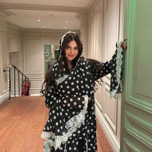Iman - Polka Dot Lace Abaya Set (EG168) - Ikah