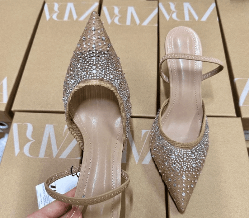 ZARA Elegant Nude Crystal-Embellished Pointed Heels - Elara Global