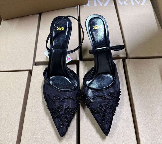 ZARA EMBROIDERED MESH SLINGBACK SHOES - Elara Global