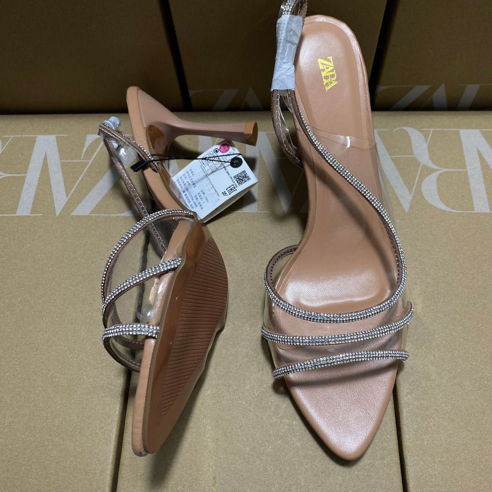 Zara Women's Rhinestone Vinyl High Heel Sandals - Elara Global