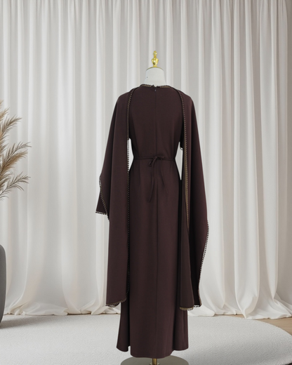 The Atelier Pearl Cape Dress - Dark Coffee(DC158)
