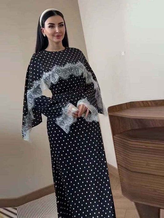 Sarah - Polka Dot Lace Cape Dress (ID167)