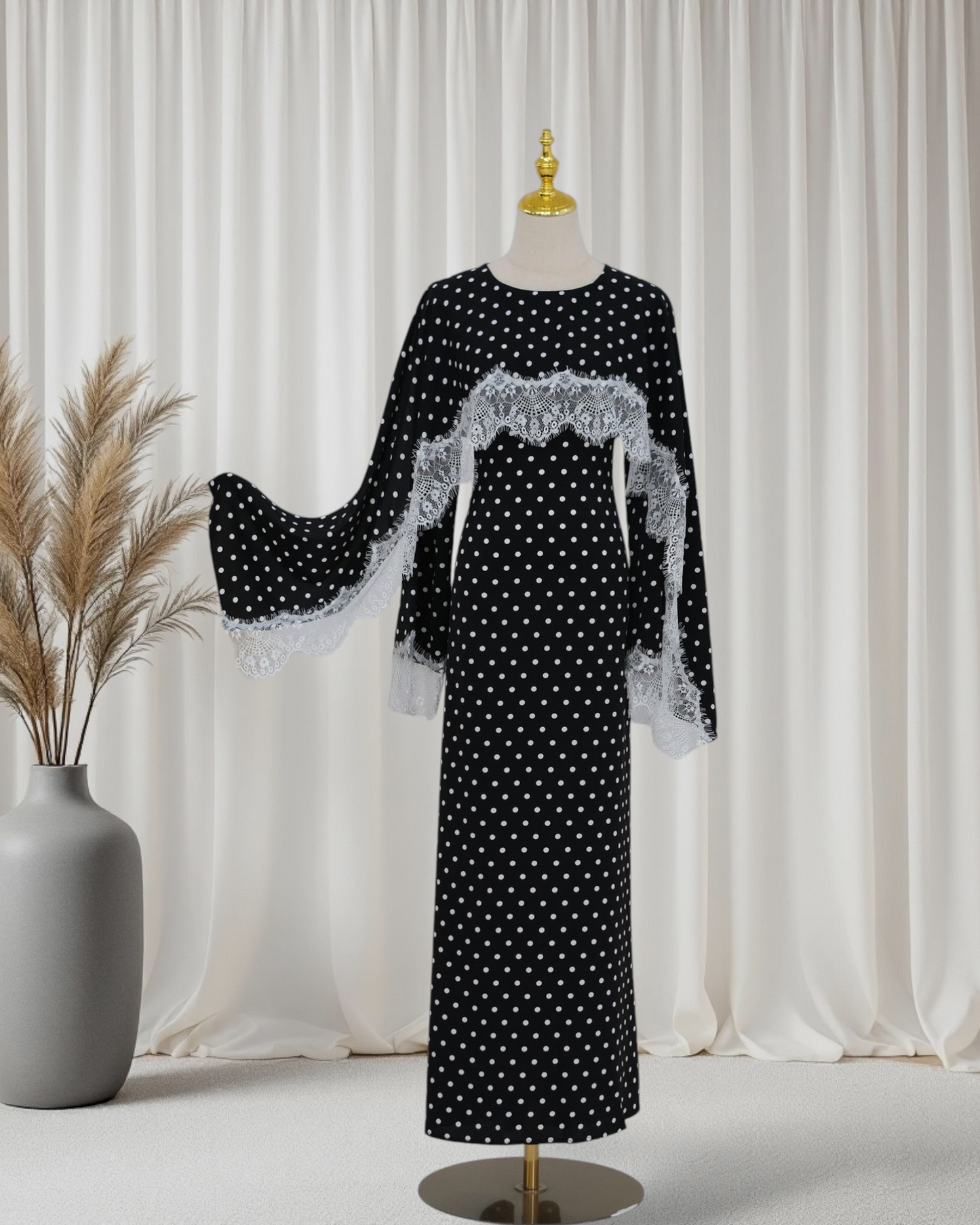 Sarah - Polka Dot Lace Cape Dress (ID167)