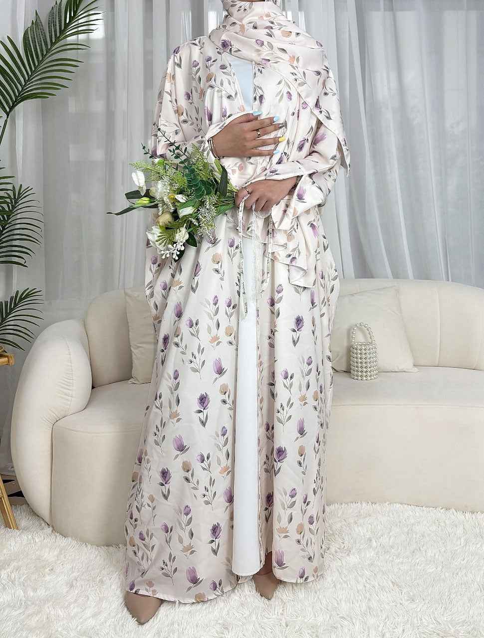 Rim - Floral Print Abaya Set (IA173)