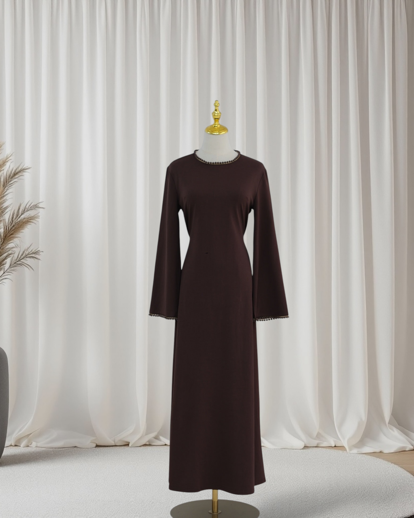 The Atelier Pearl Cape Dress - Dark Coffee(DC158)