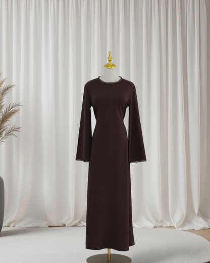 The Atelier Pearl Cape Dress - Dark Coffee(DC158)