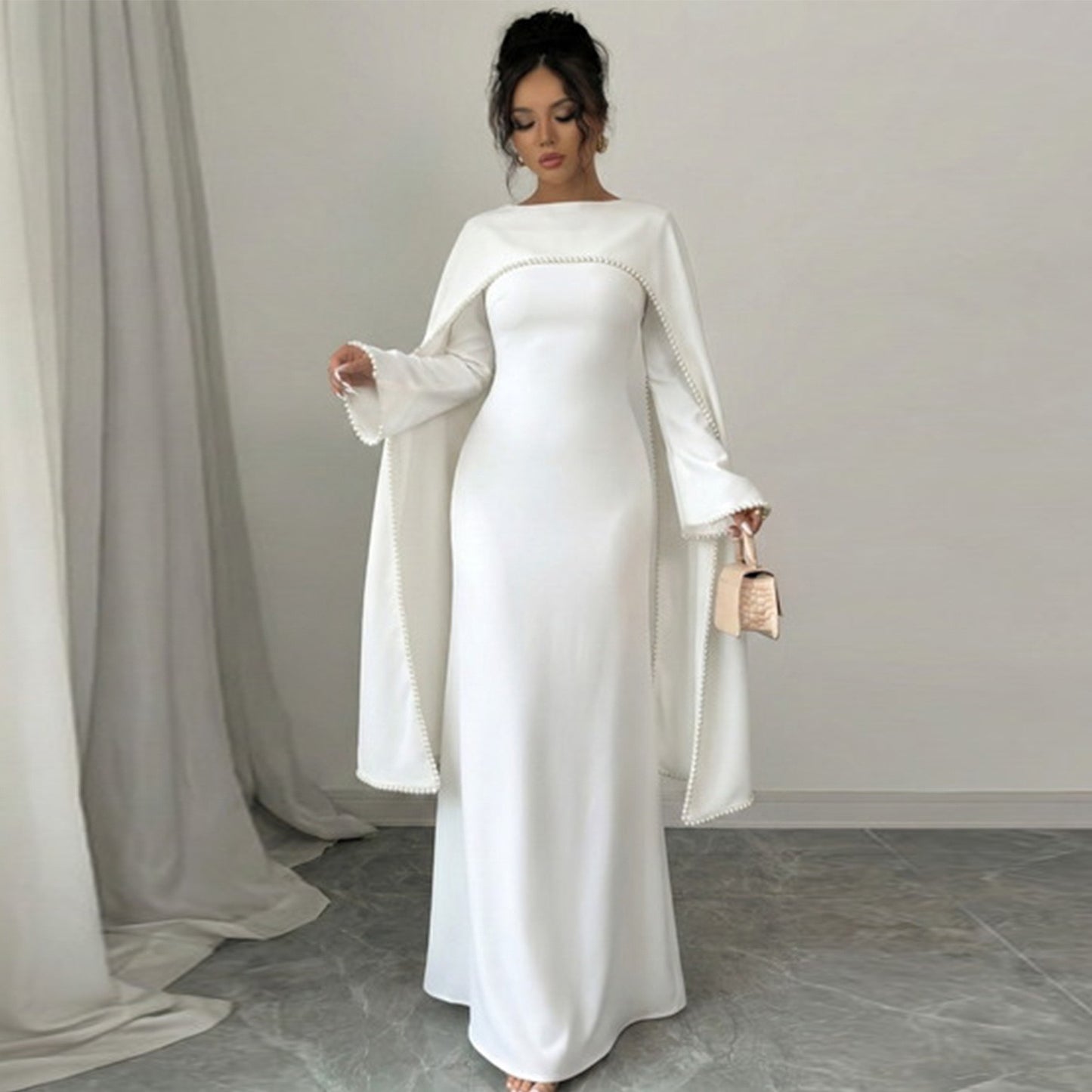 The Atelier Pearl Cape Dress - White (DW158)