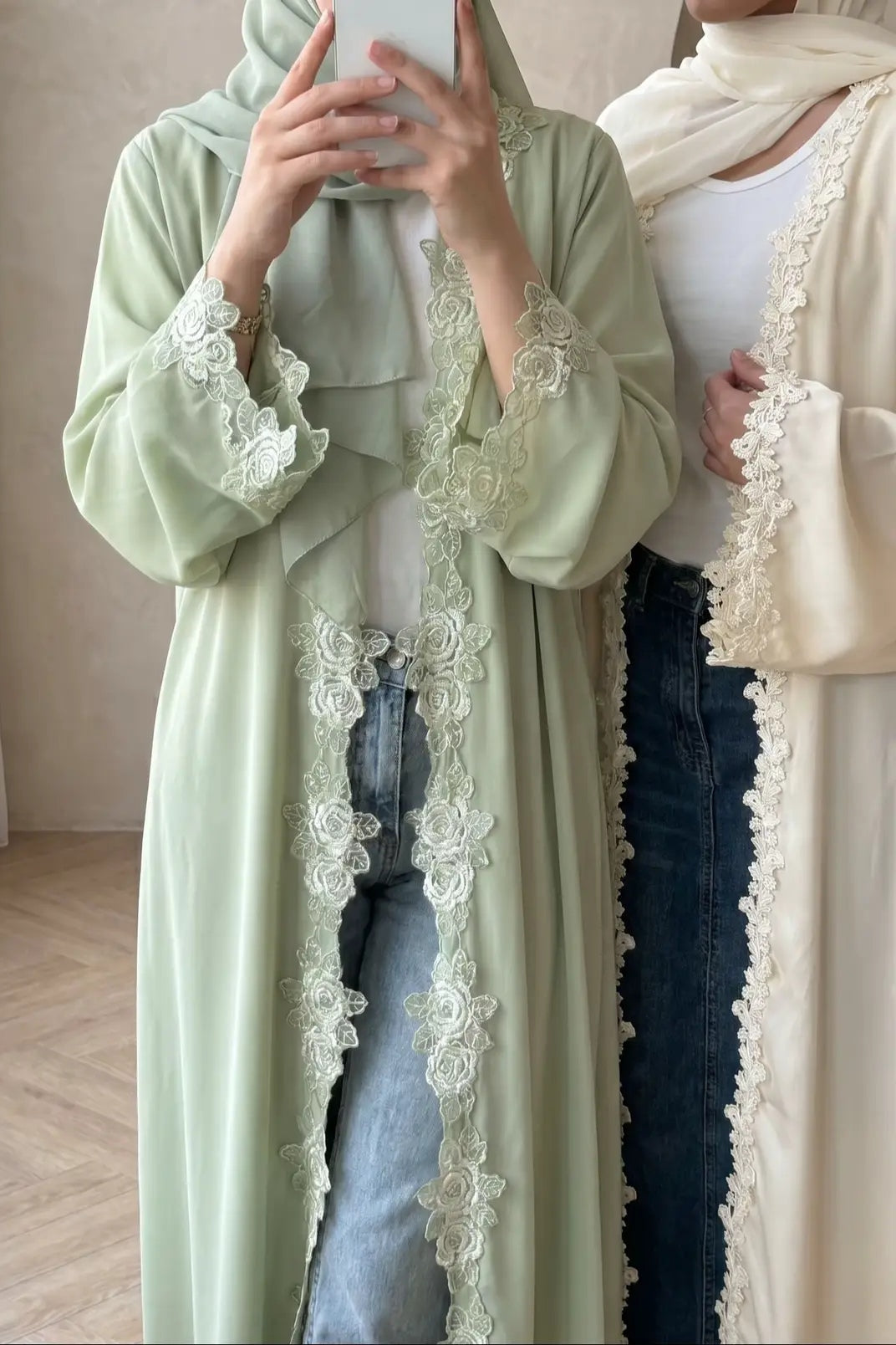 Aurelia Sage Lace Abaya Set