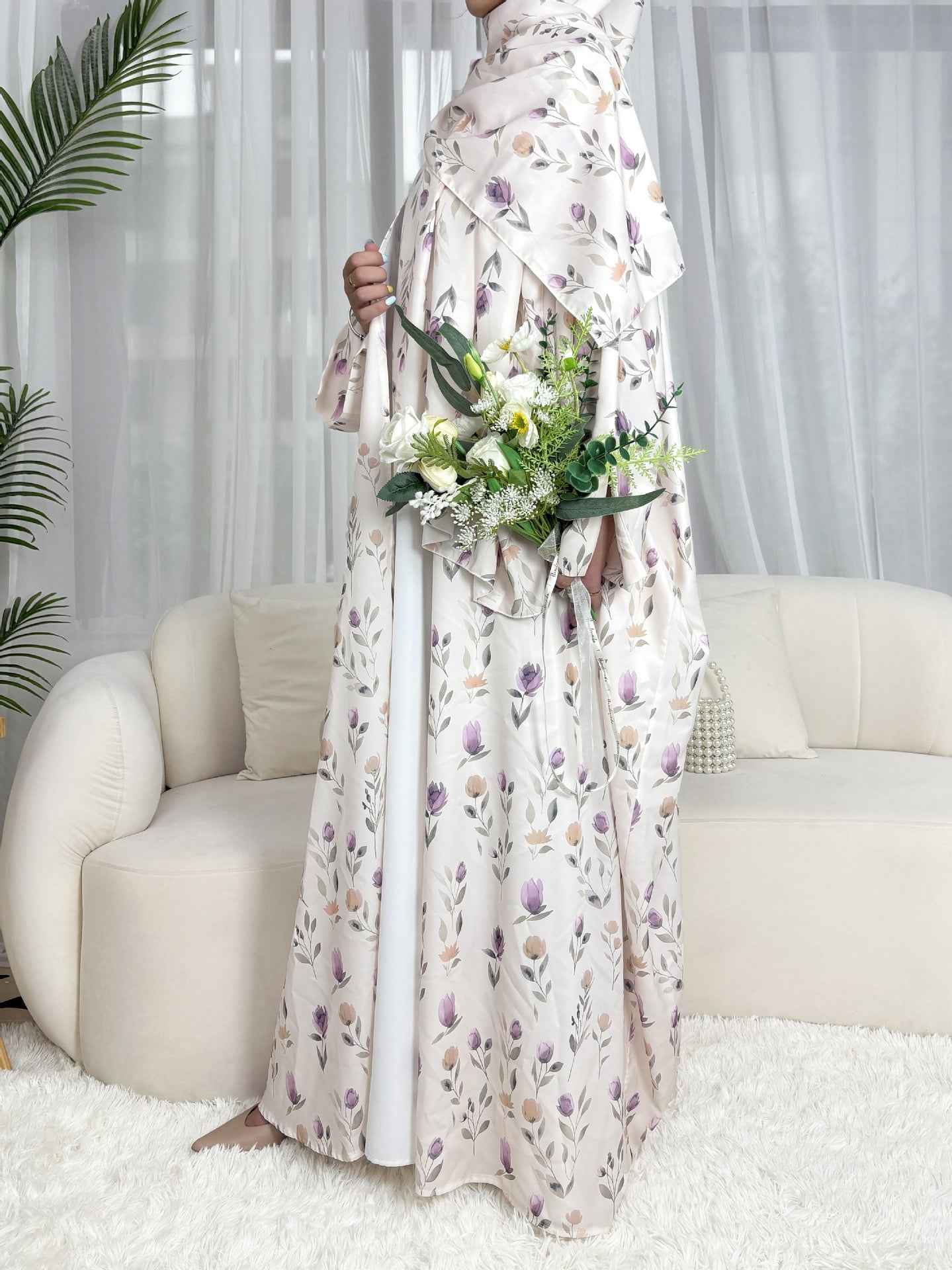 Rim - Floral Print Abaya Set (IA173)