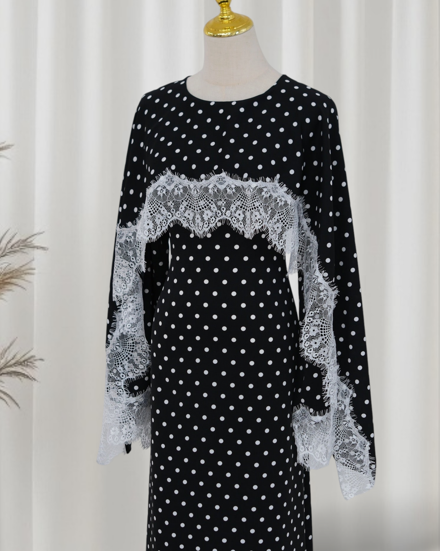 Sarah - Polka Dot Lace Cape Dress (ID167)