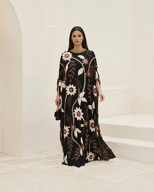 Hand-beaded Luxe Kaftan Abaya Dress