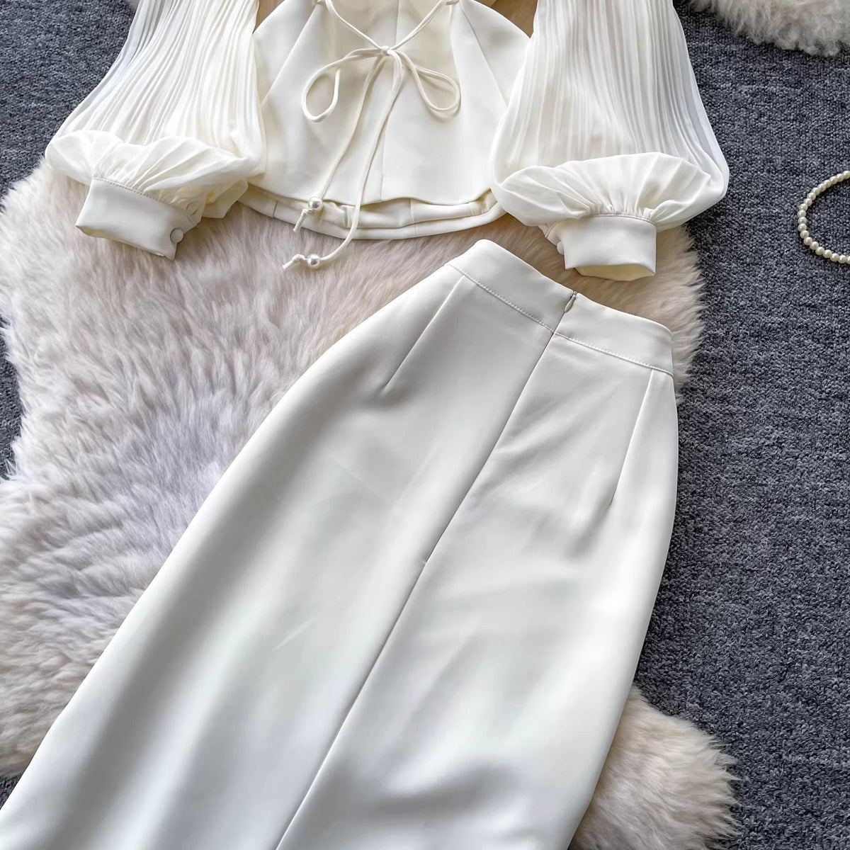 Élise Couture Embellished Peplum & Skirt Set – Ivory