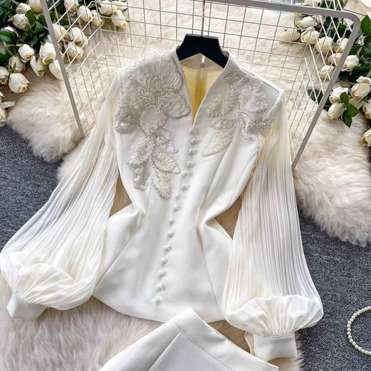 Élise Couture Embellished Peplum & Skirt Set – Ivory (DI183)