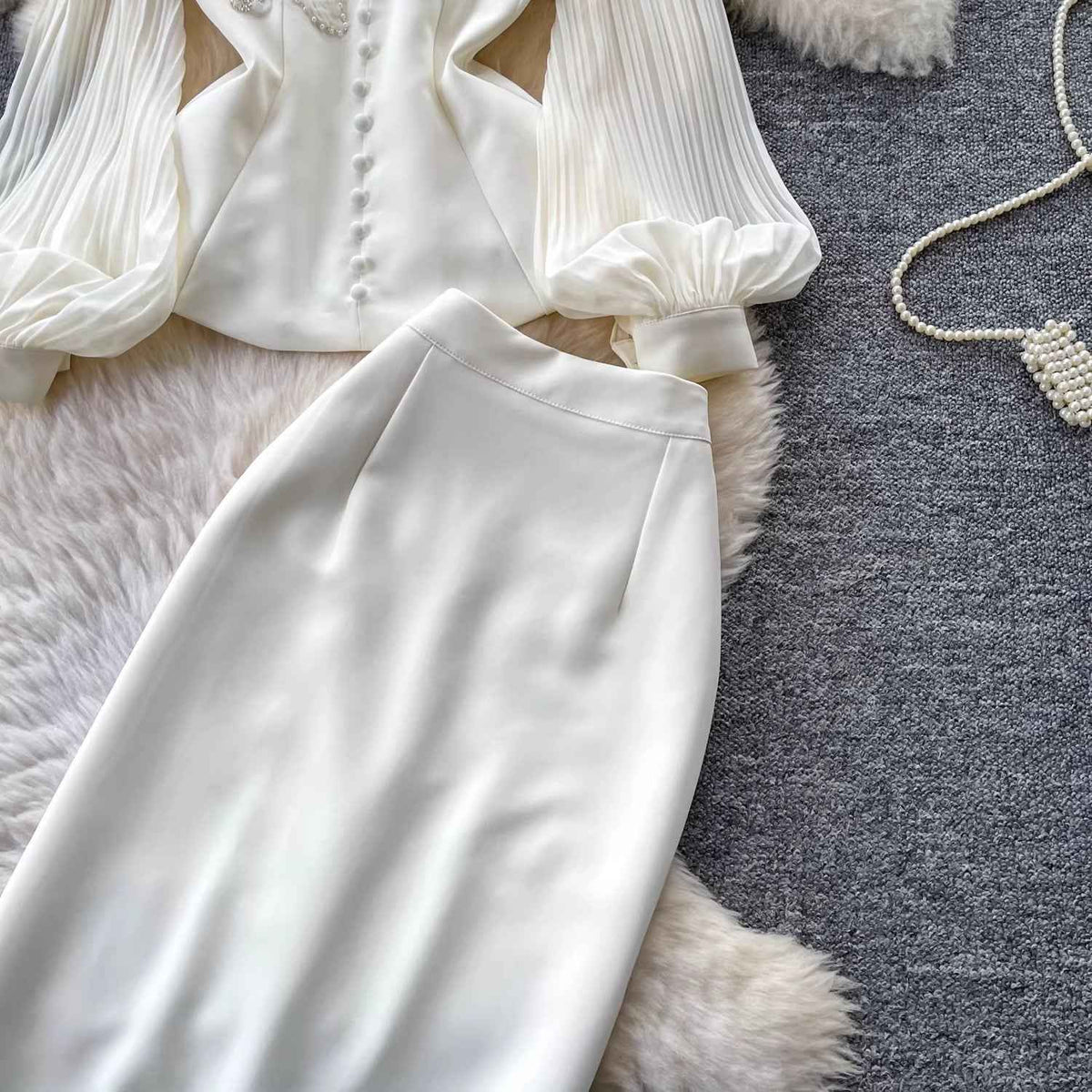 Élise Couture Embellished Peplum & Skirt Set – Ivory (DI183)