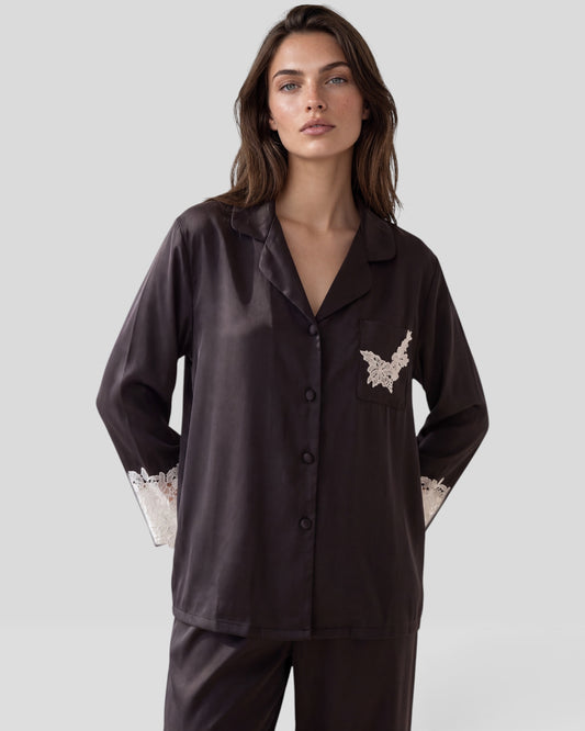 Silk Lace-Trim Pajama Set