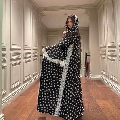 Iman - Polka Dot Lace Abaya Set (EG168)