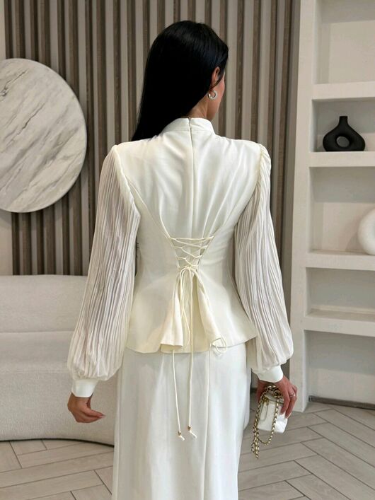 Élise Couture Embellished Peplum & Skirt Set – Ivory