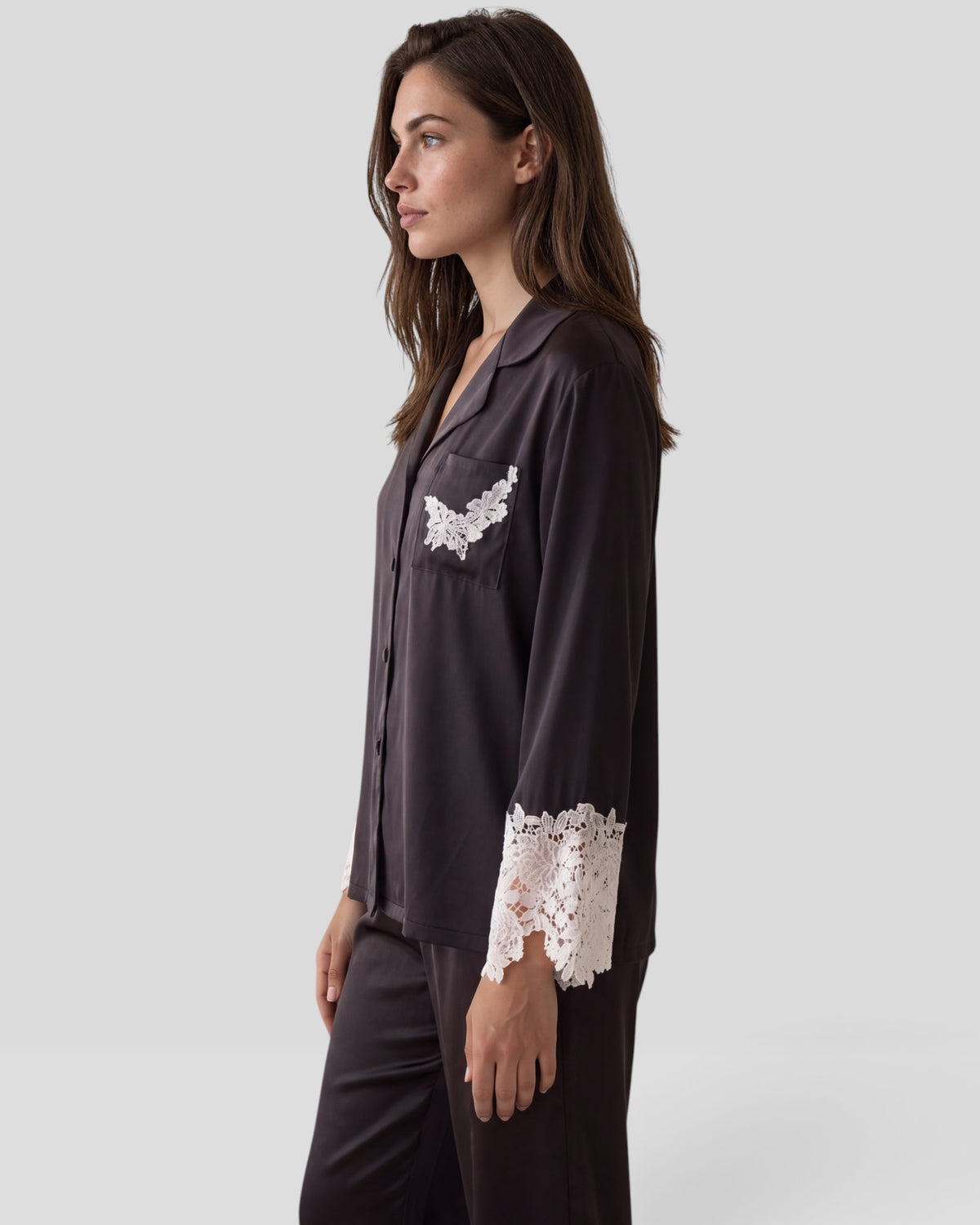 Silk Lace-Trim Pajama Set
