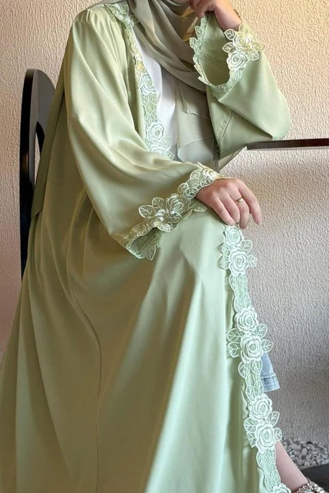 Aurelia Sage Lace Abaya Set