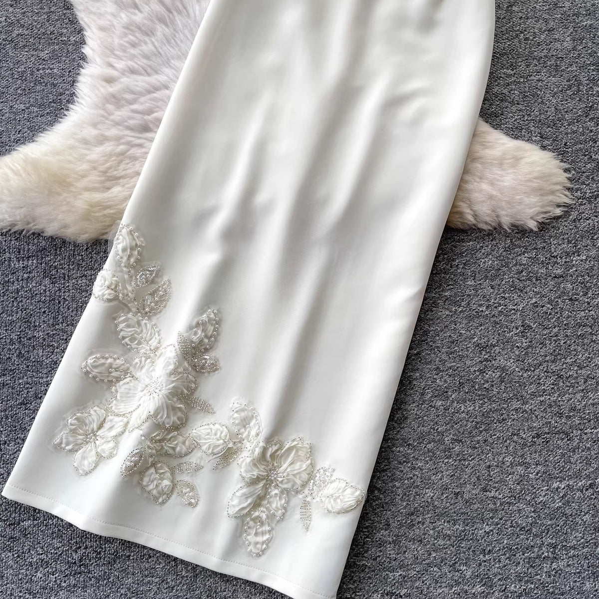 Élise Couture Embellished Peplum & Skirt Set – Ivory