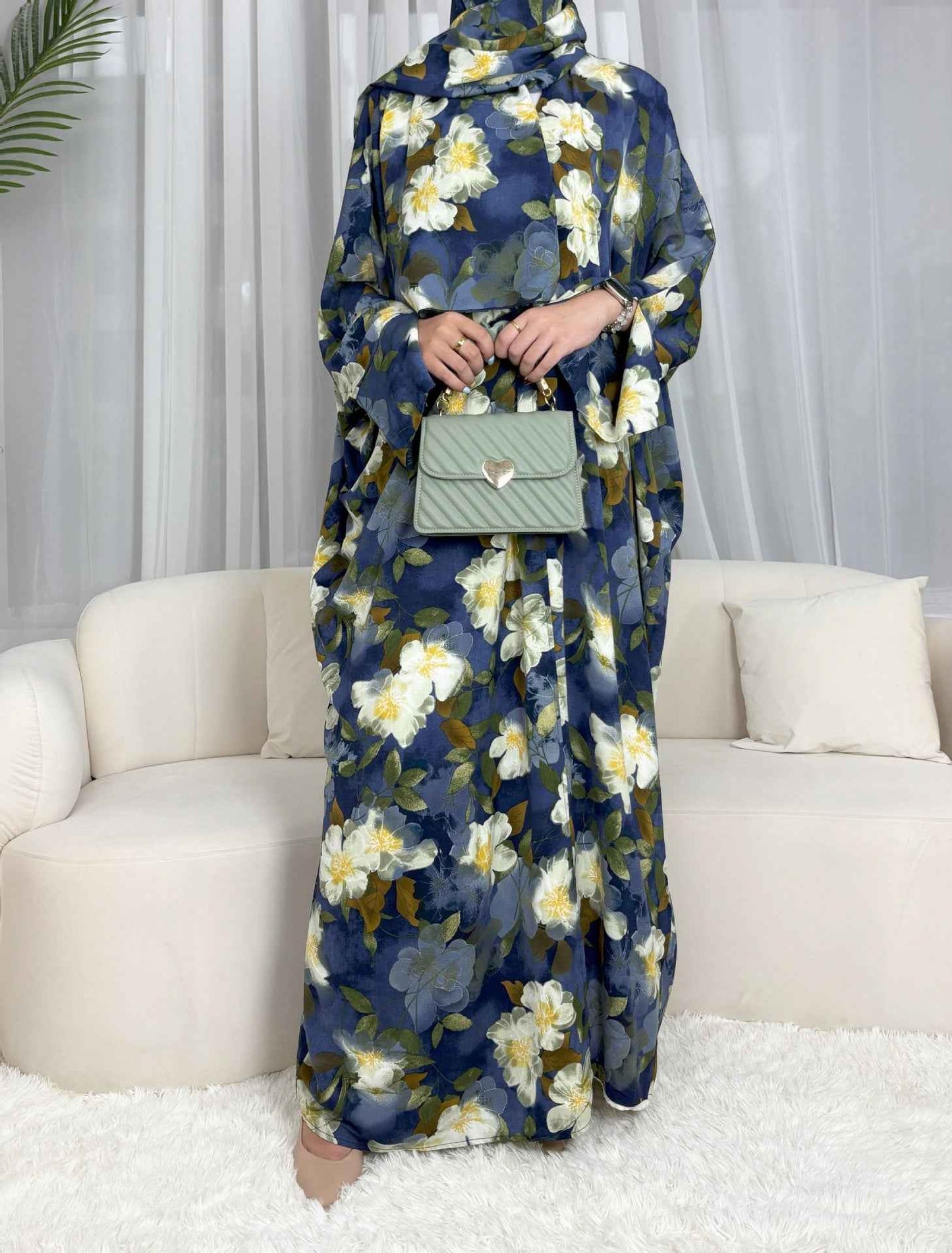 Zuhra - Floral Print Abaya Set (IA175)
