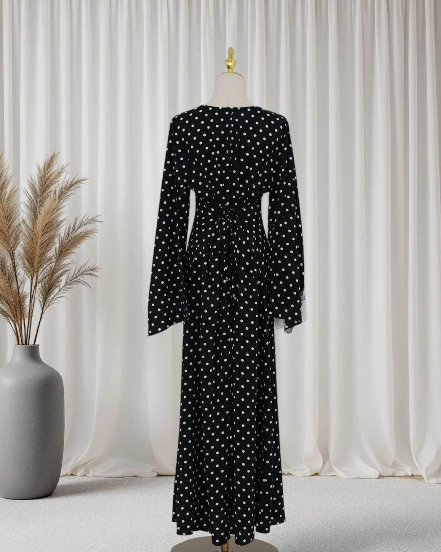 Sarah - Polka Dot Lace Cape Dress (ID167)