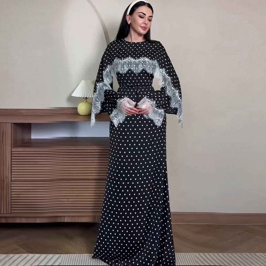 Sarah - Polka Dot Lace Cape Dress (ID167)