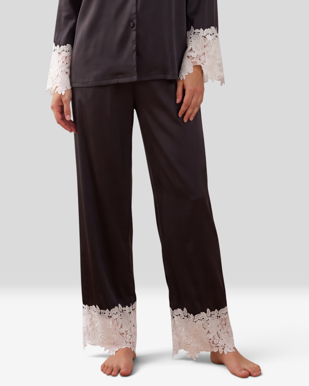 Silk Lace-Trim Pajama Set