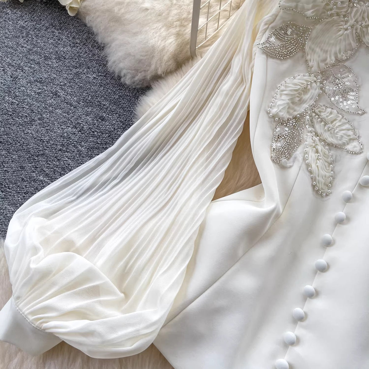 Élise Couture Embellished Peplum & Skirt Set – Ivory