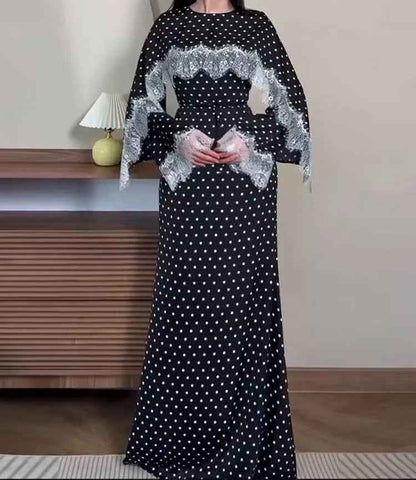 Sarah - Polka Dot Lace Cape Dress (ID167)