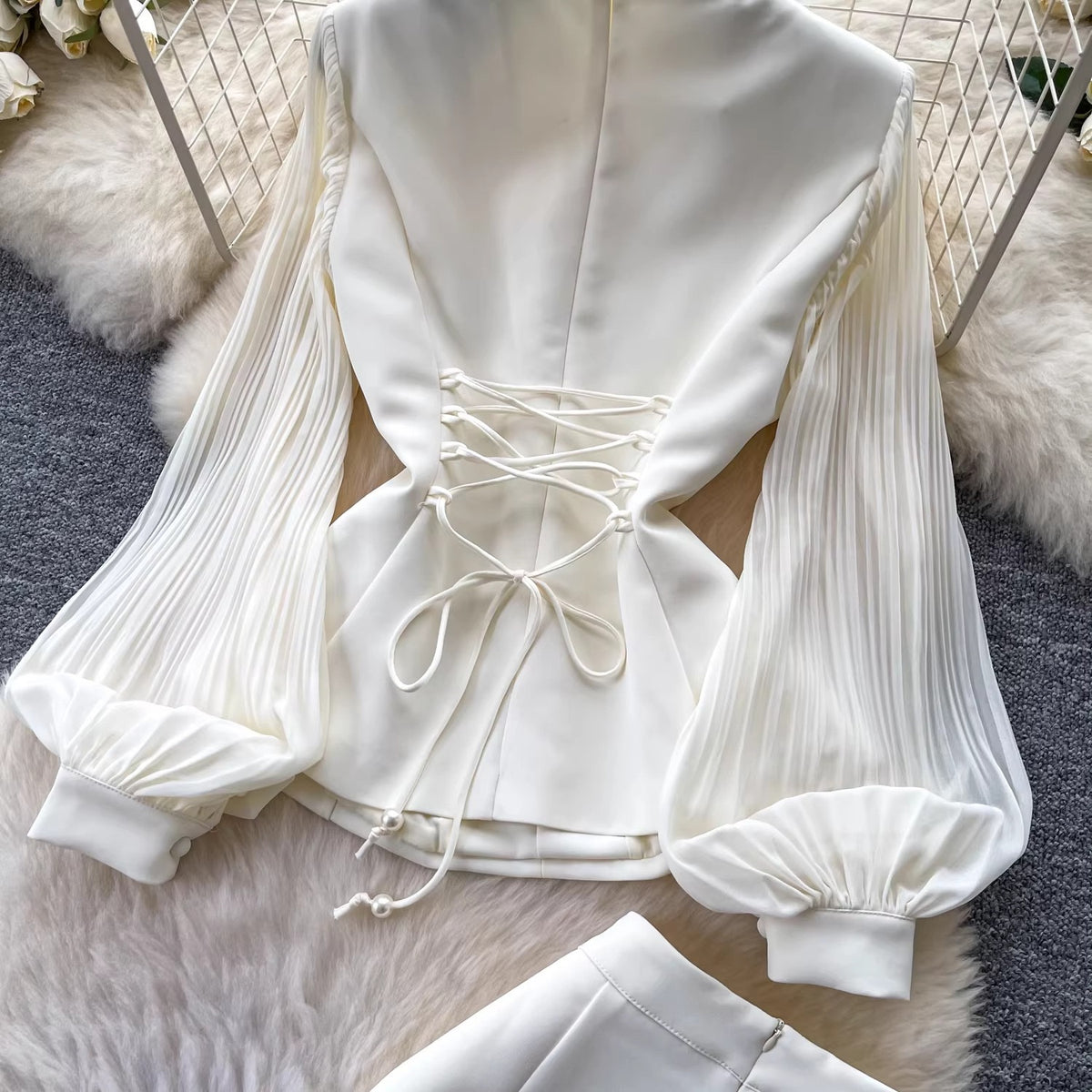 Élise Couture Embellished Peplum & Skirt Set – Ivory