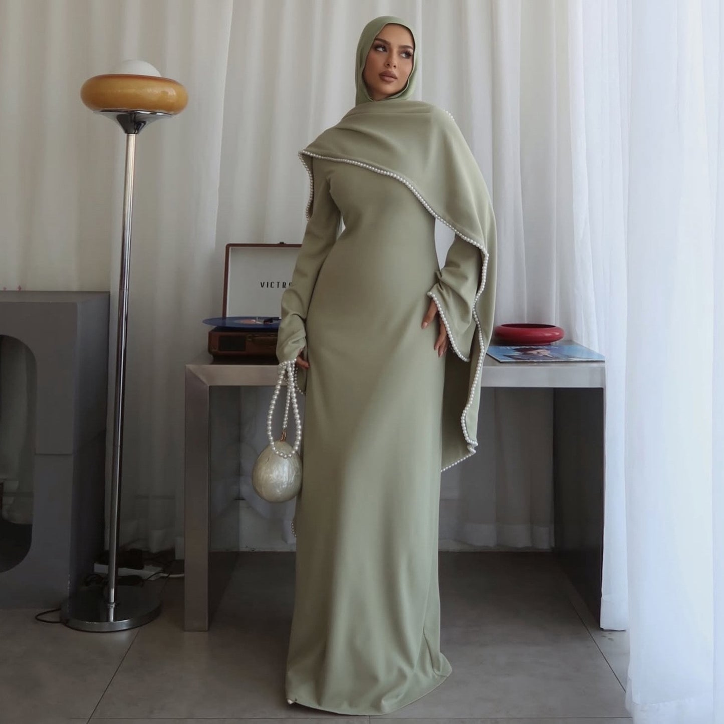 The Atelier Pearl Cape Dress -Sage Green (DG158)