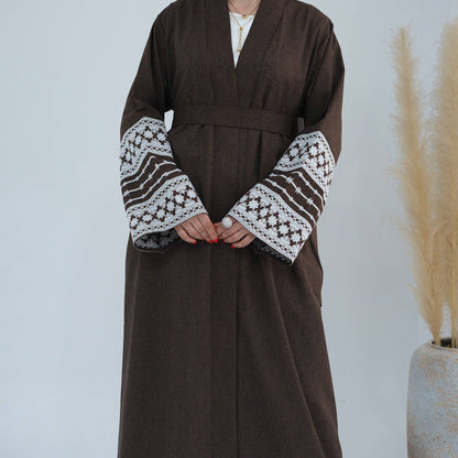 Azrah Embroidered Open Abaya (EG102) - Elara Global