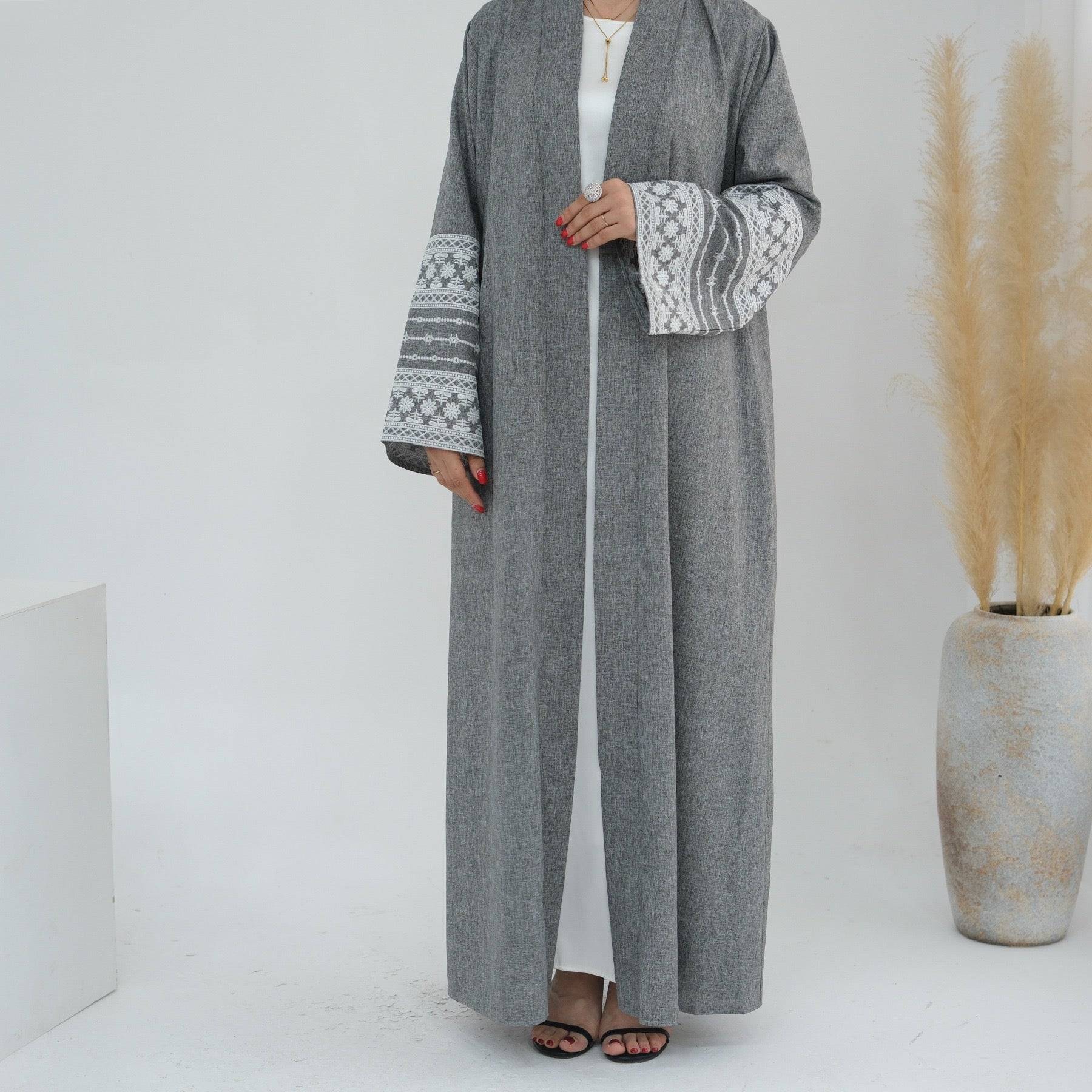 Azrah Embroidered Open Abaya (EG102) - Elara Global