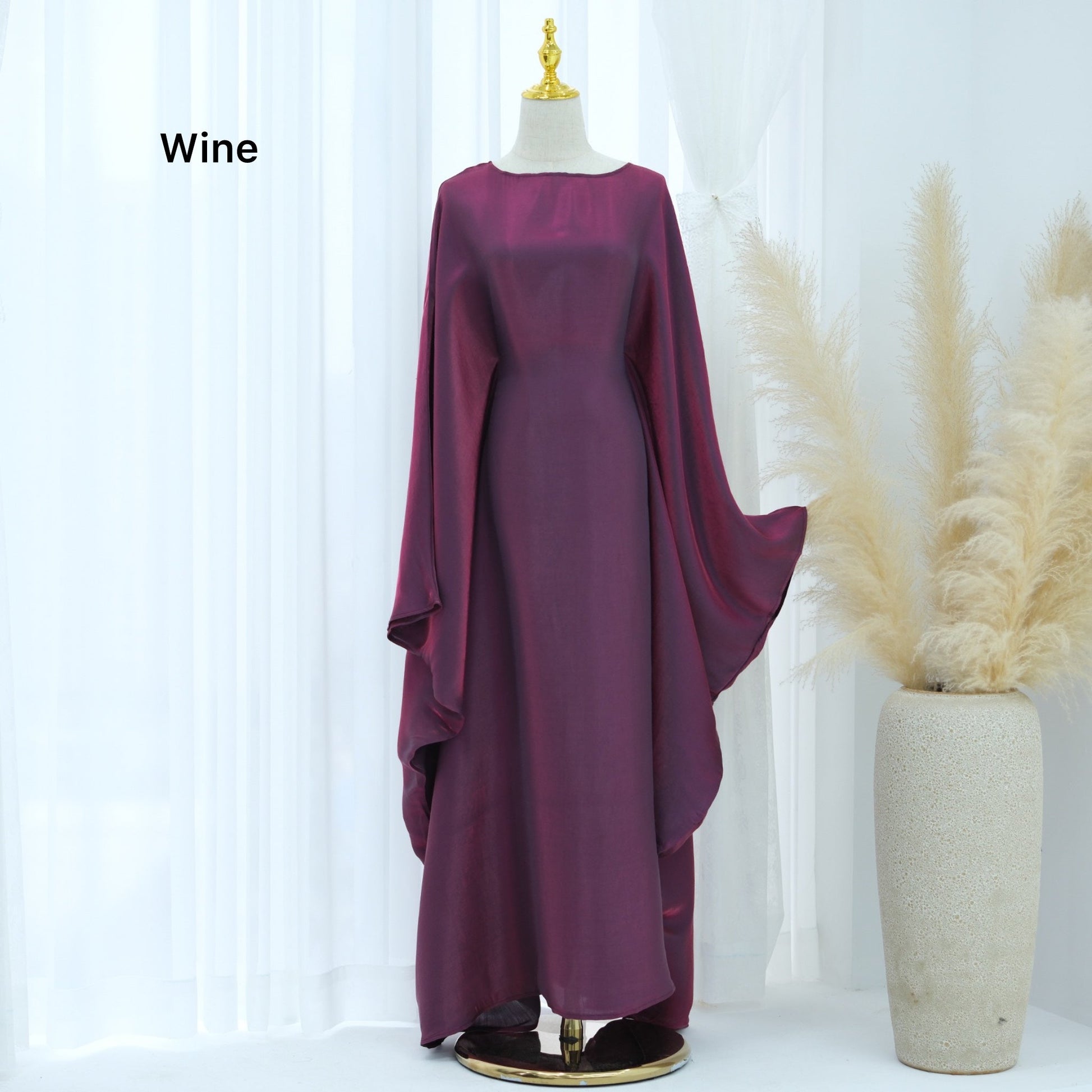 Bright Silk Satin Waist Abaya With Matching Hijab (EG120) - Elara Global