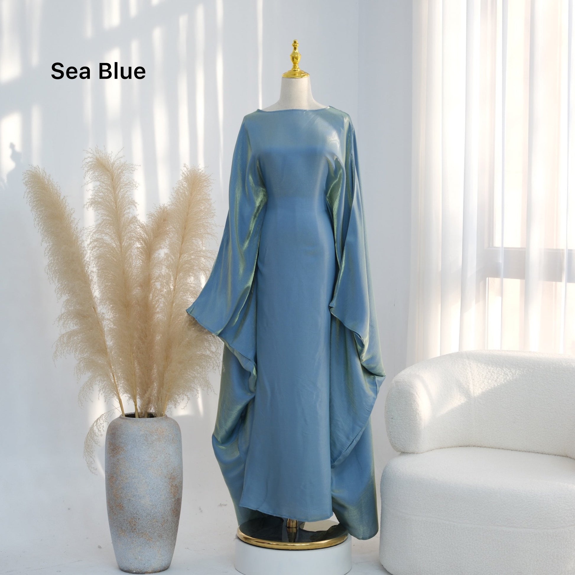 Bright Silk Satin Waist Abaya With Matching Hijab (EG120) - Elara Global