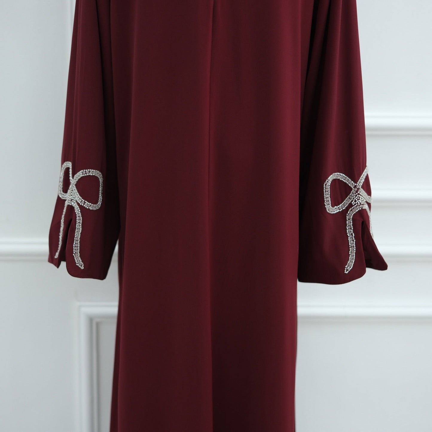 Cherry Fawn Handcrafted Silver Bow Sleeves Abaya (EG124) - Elara Global