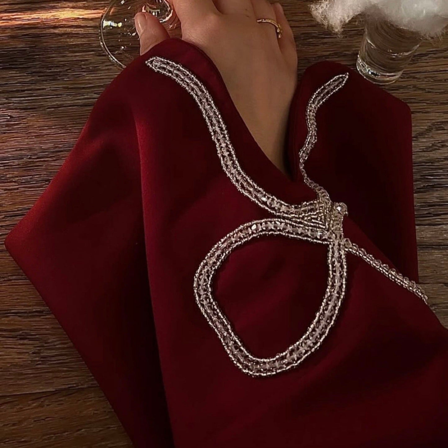 Cherry Fawn Handcrafted Silver Bow Sleeves Abaya (EG124) - Elara Global