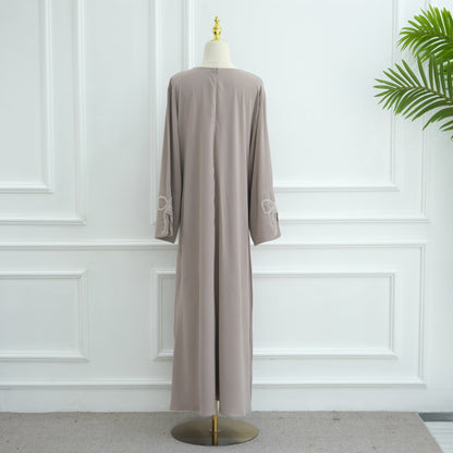 Cherry Fawn Handcrafted Silver Bow Sleeves Abaya (EG124) - Elara Global