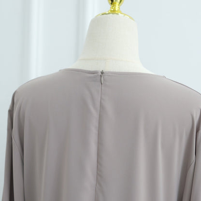 Cherry Fawn Handcrafted Silver Bow Sleeves Abaya (EG124) - Elara Global