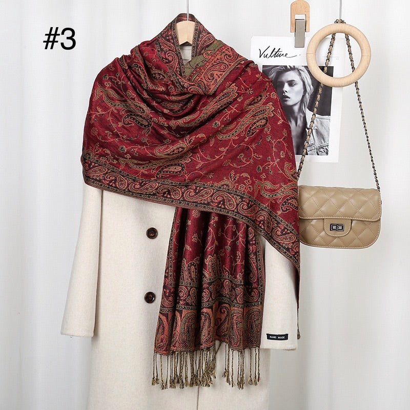 Classic Ethnic Style Popular Cashew Nutted Printed Hanging Tassel Elegant Shawl - Elara Global