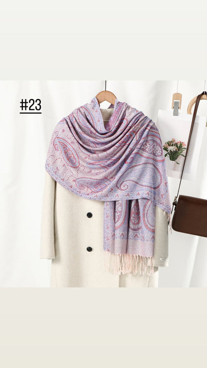Classic Ethnic Style Popular Cashew Nutted Printed Hanging Tassel Elegant Shawl - Elara Global
