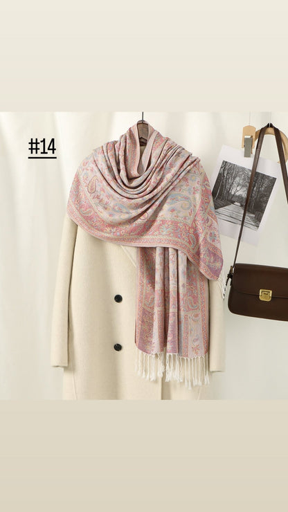 Classic Ethnic Style Popular Cashew Nutted Printed Hanging Tassel Elegant Shawl - Elara Global