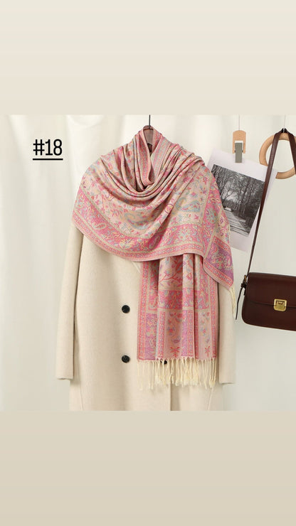 Classic Ethnic Style Popular Cashew Nutted Printed Hanging Tassel Elegant Shawl - Elara Global