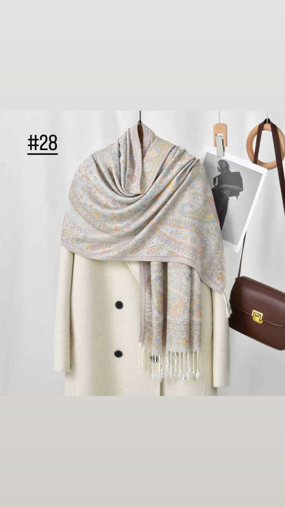 Classic Ethnic Style Popular Cashew Nutted Printed Hanging Tassel Elegant Shawl - Elara Global
