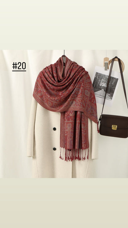 Classic Ethnic Style Popular Cashew Nutted Printed Hanging Tassel Elegant Shawl - Elara Global